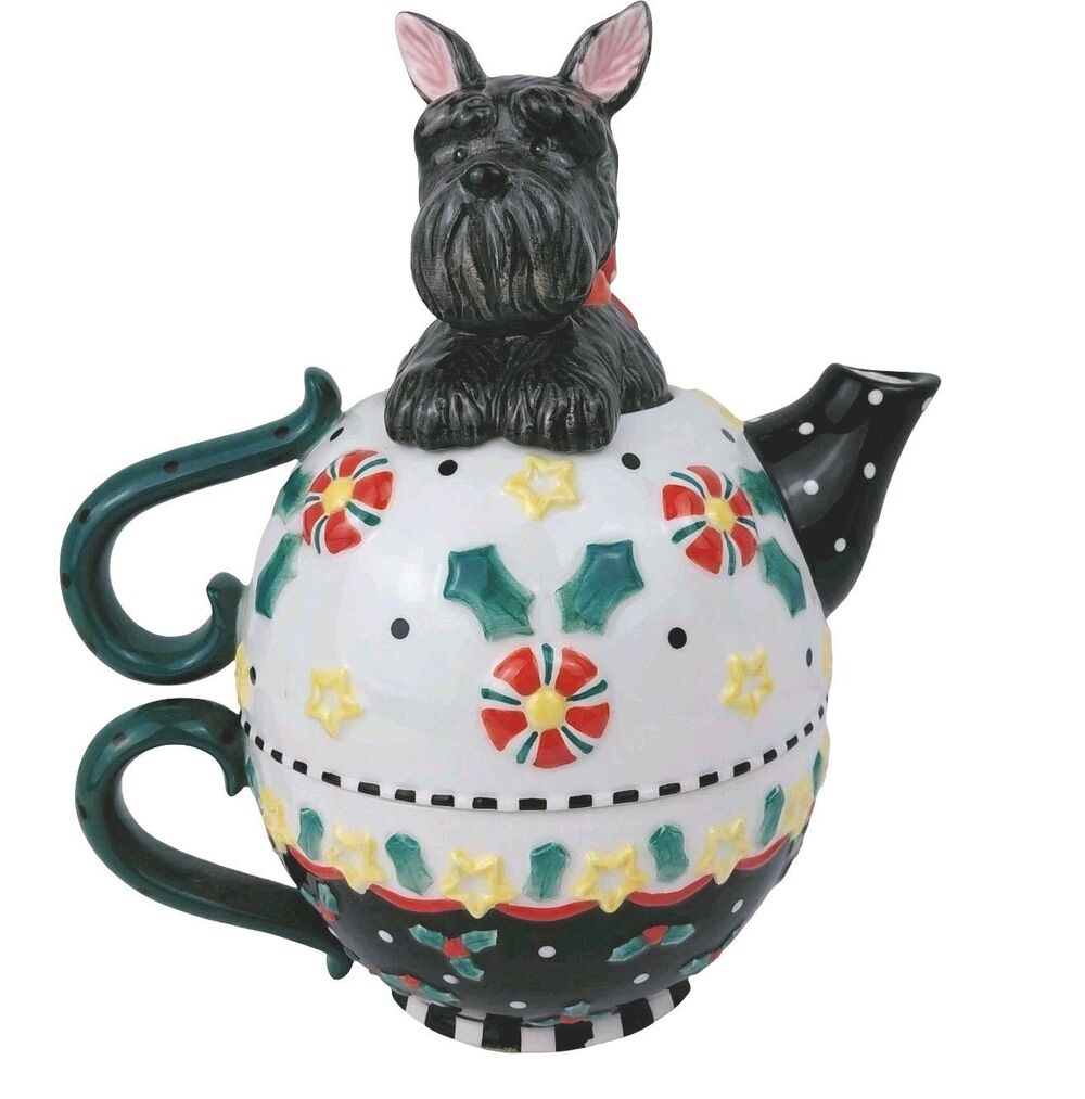 Mary Engelbreit Scottie Dog Teapot Stackable Mug 2001 Scottish Terrier Holiday